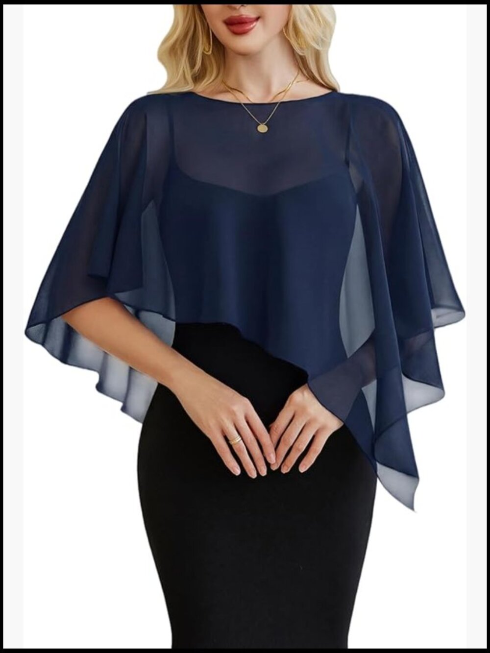 Sheer Navy Chiffon Cape Wrap - Women's Evening Shawl